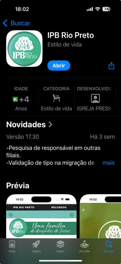 Aplicativo da igreja na App Store